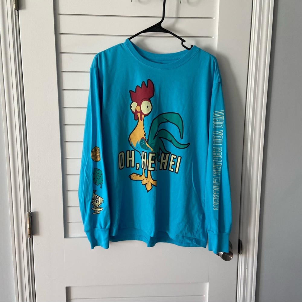 Disney Moana Hei Hei Graphic Long Sleeve Blue Tshirt Size Large